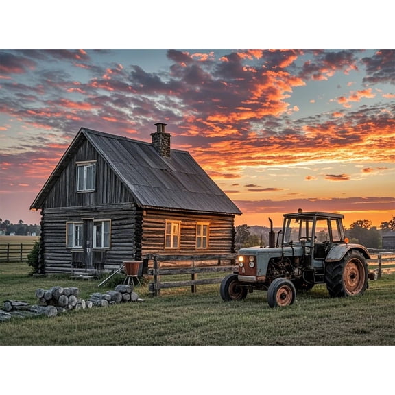 Diamond Painting Kits,5D Diamond Art Kit Paint by Number for Beginners,Wooden house sunset tractor scenery,DIY Paint with Round Full Drill Paintings,Gem Art for Home Wall Decor (12X16 Inch)