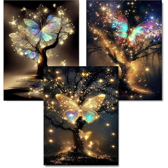 Diamond Painting Kits for Adults - 3 Pack Butterfly Tree 5D Diamond Art Kits Full Drill Diamond Dots Paintings with Diamonds Gem Art and Crafts Home Decor 12x16inch 