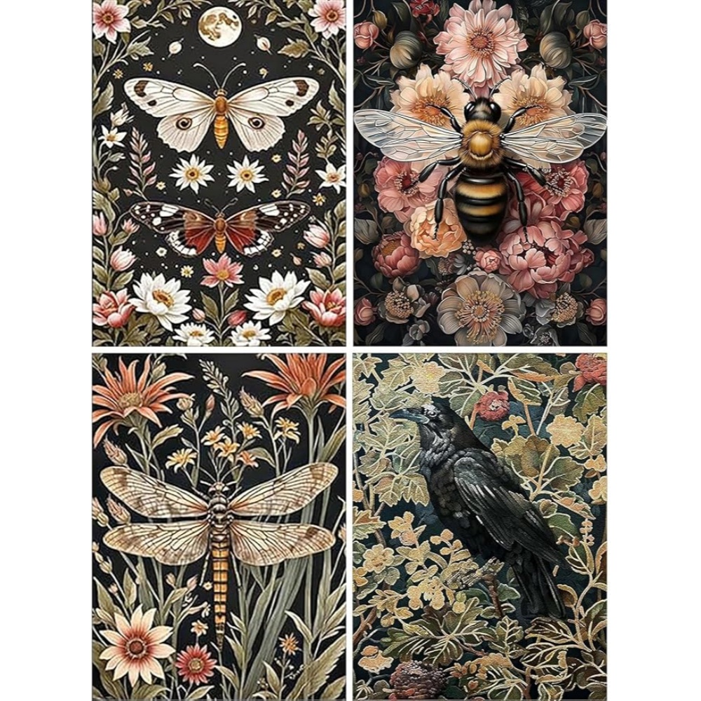 Diamond Painting Kits for Adults - 4 Pack Dragonflies, Butterfly, Bees, Bird DIY 5D Diamond Art Kits Full Drill Diamond Dots Paintings with Diamonds Gem Art and Crafts Home Decor