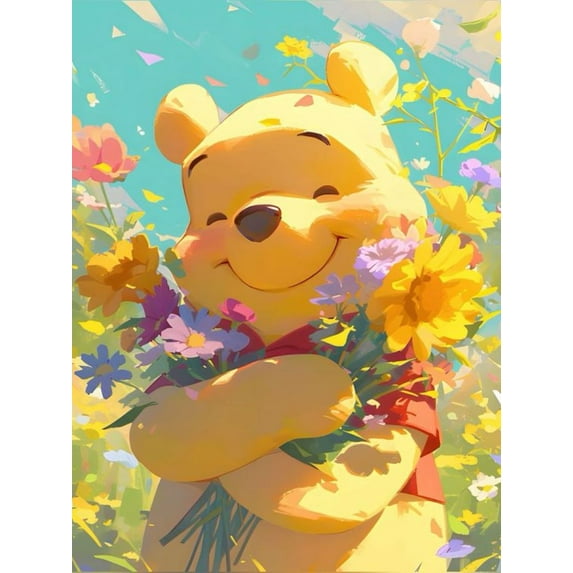 Diamond Painting Kits for Adults 5D DIY Round Diamond Number Kits with Full Drill Large Size 12x16 Inch Pooh Bear Diamond Embroidery Paintings for Home, Office, Wall Decor