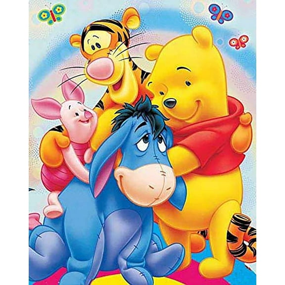 Diamond Painting Kits for Adults 5D DIY Round Diamond Number Kits with Full Drill Large Size 12x16 Inch Winnie the Pooh Diamond Embroidery Paintings for Home, Office, Wall Decor