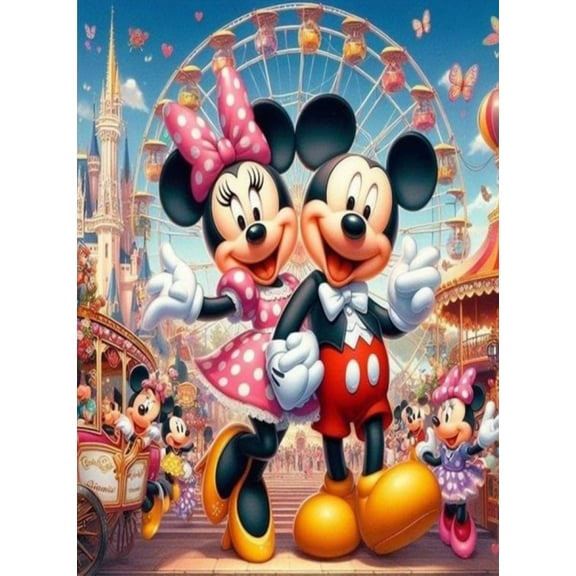 Diamond Painting Kits for Adults&Beginners DIY 5D Diamond Art Paint with Round Diamonds Full Drill Mickey and Minnie Gem Art Painting Kit for Home Wall Decor Gifts(12x16inch)