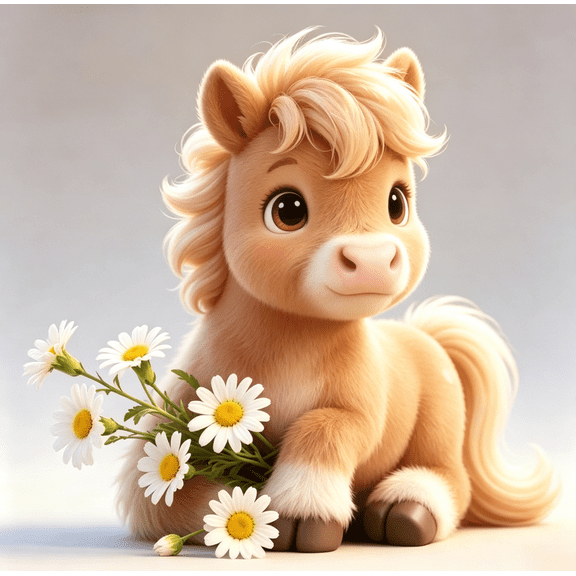 Diamond Painting Kits for Adults Cute Palomino Mini Pony,Baby Horse Flower 5D Diamond Painting Dots Art Kits Full Round Drill Gem Crystal Art Paint Home Wall Decor 8x12 Inch