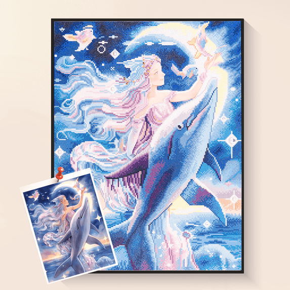 Diamond Painting Kits for Adults, The Daughter Of The Sea Diamond Art Kits, DIY 3D Full Round Drill Gem Diamond Puzzles, Bead Art Kit for Holiday Home Wall Art 21.7x27.6in(55x70cm)
