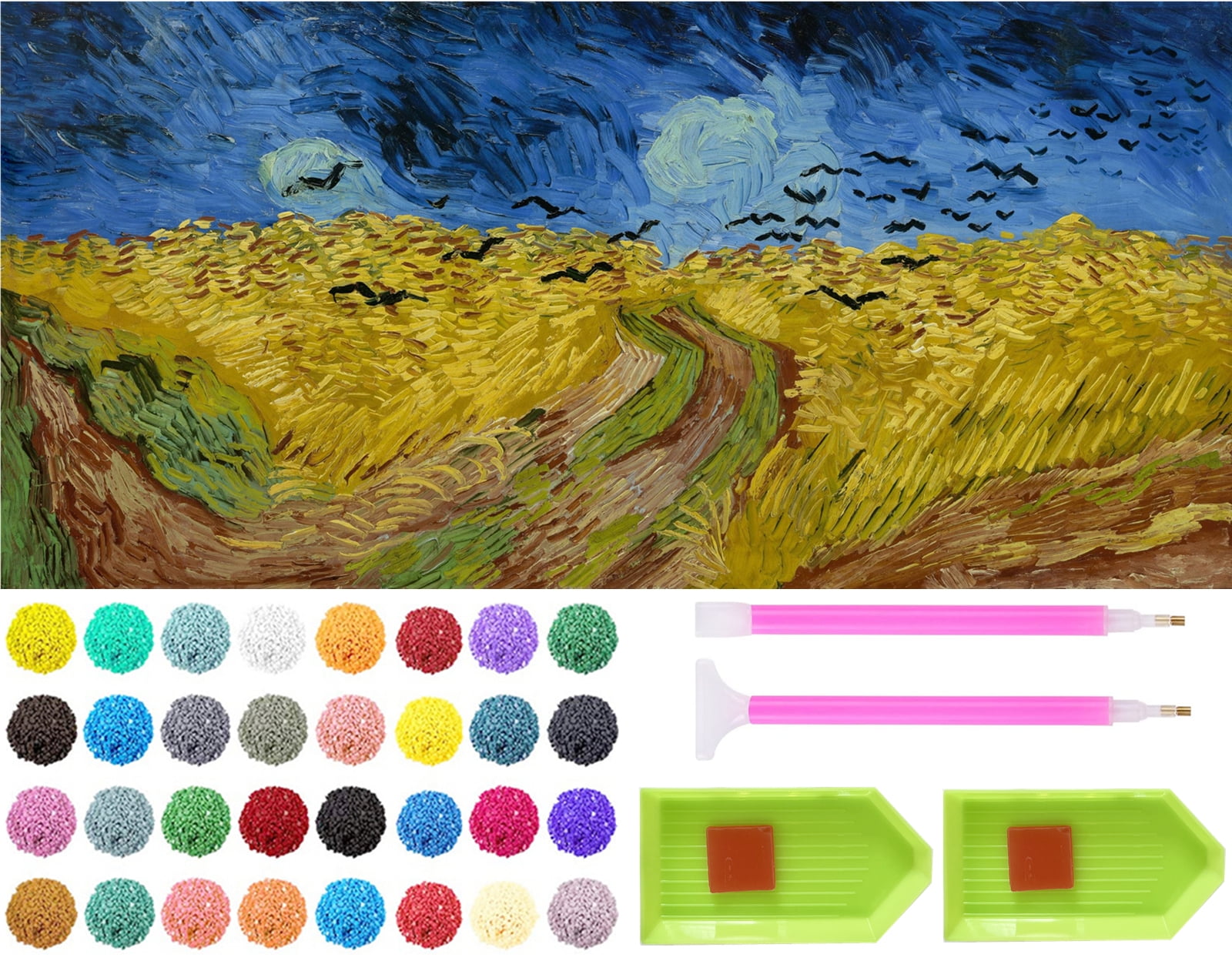 Diamond Painting Kits for Adults Kids, Big Size 33.5x15.8in Extra Large Famous Paintings by Van Gogh Wheat Field with Crows Full Drill 5D Diamond Paintings DIY Gem Art for Home Wall Decor DIY Gift