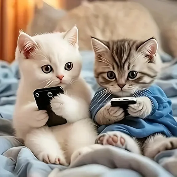 Diamond Painting Kits for Adults Kitten Playing with Mobile Phone Scene Full Drill DIY Diamond Art for Adults Beginners Picture Art Crystal Painting for Home Wall Decor Gift