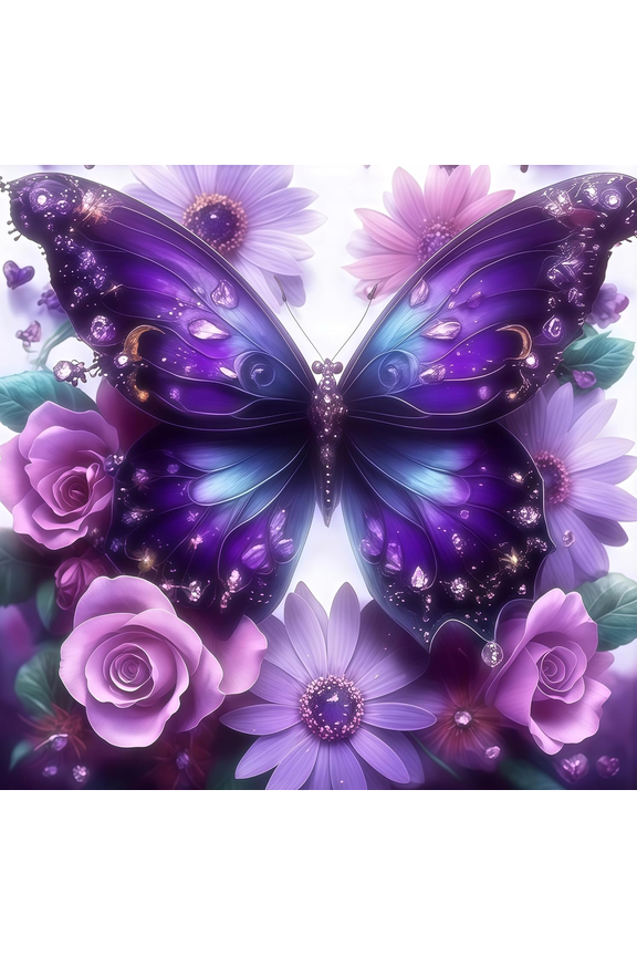 Diamond Painting Kits for Adults, Purple Butterfly Diamond Art Kits for Beginners, 5D DIY Flower Full Drill Diamond Painting Gem Art Crafts for Home Decor 11.8x11.8 inches