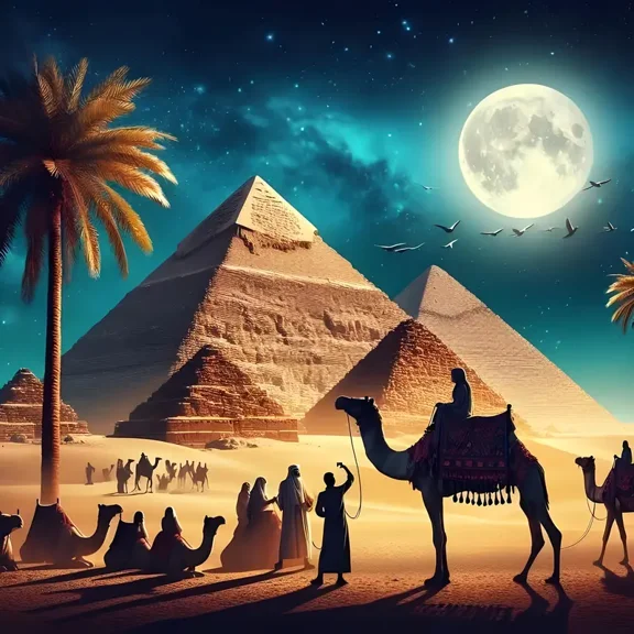 Diamond Painting Kits for Adults-Pyramids Under Moon Diamond Art Kits for Adults,Round 5D Scenery Gem Art Kits for Adult DIY Crafts Kits Gift Home Wall Decor Gifts