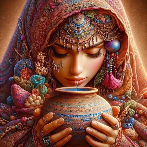 Diamond Painting Kits for Adults Vibrant Woman with Colorful Jewelry & Pottery Design Full Drill DIY Diamond Art for Adults Beginners Picture Art Crystal Painting for Home Wall Decor