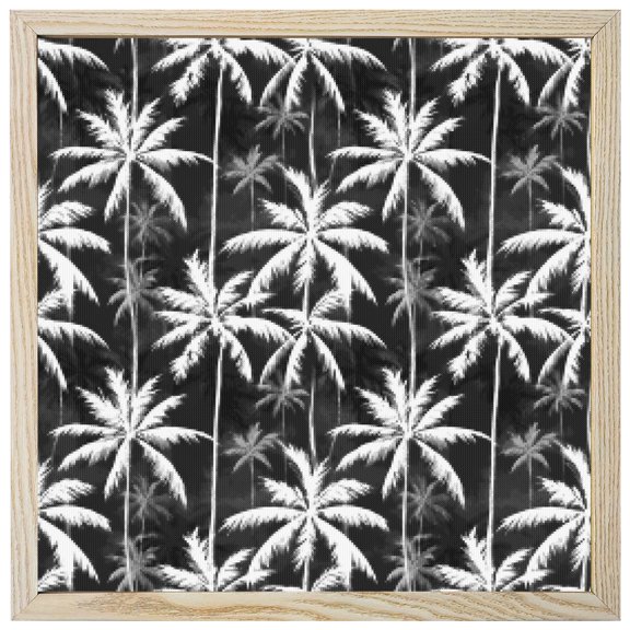 Diamond Painting Kits Black Coastal Coconut Trees 5D Diamond Painting Dots Gem Craft Framed Canvas Beach Palm Leaves Full Drill Diamond Art Paintings for Living Room Wall Decor 12x12 Inch