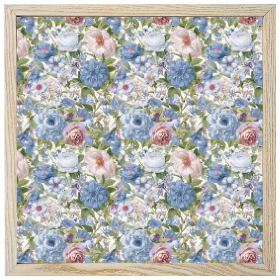 Diamond Painting Kits Blue Bloom Flowers 5D Diamond Painting Dots Gem Craft Framed Canvas Spring Floral Full Drill Diamond Art Paintings for Adults Beginners Living Room Home Wall Decor 12x12 Inch