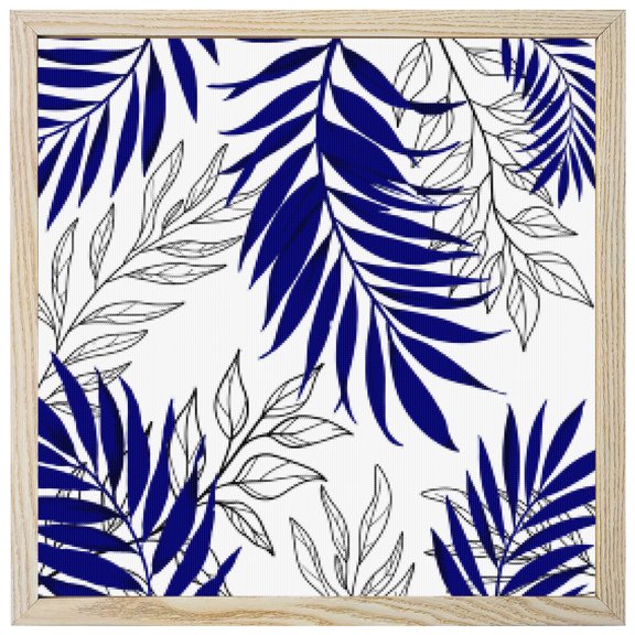 Diamond Painting Kits Blue Leaves Branch 5D Diamond Painting Dots Gem Craft Framed Canvas Leaf Lines Full Drill Diamond Art Paintings for Adults Beginners Living Room Home Wall Decor 12x12 Inch