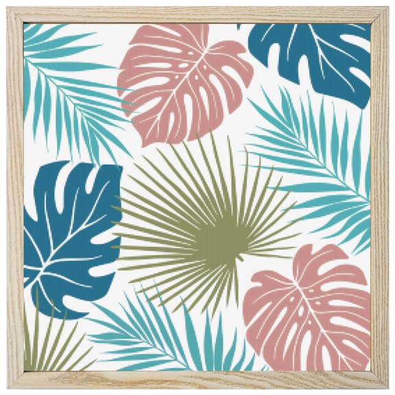 Diamond Painting Kits Blue Pink Monstera Leaves 5D Diamond Painting Dots Gem Craft Framed Canvas Tropical Leaf Exotic Plants Full Drill Diamond Art Paintings for Living Room Wall Decor 12x12 Inch