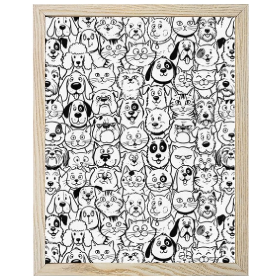 Diamond Painting Kits Cartoon Cat Dog 5D Diamond Painting Dots Gem Craft Framed Canvas Cute Animal Black Lines Full Drill Diamond Art Paintings for Adults Beginners Living Room Wall Decor 16x20 Inch