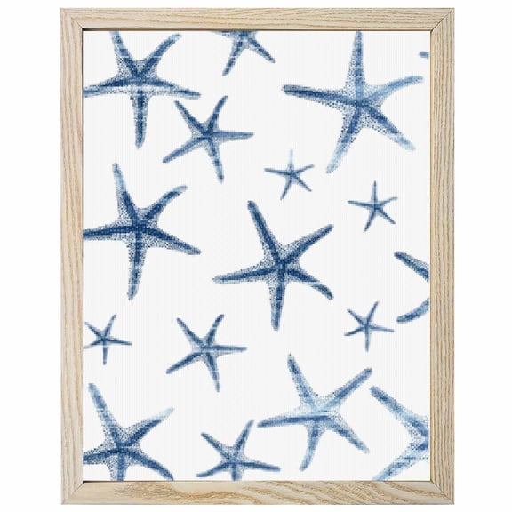 Diamond Painting Kits Coastal Starfish 5D Diamond Painting Dots Gem Craft Framed Canvas Blue Ocean Beach Marine Life Full Drill Diamond Art Paintings for Living Room Wall Decor 16x20 Inch
