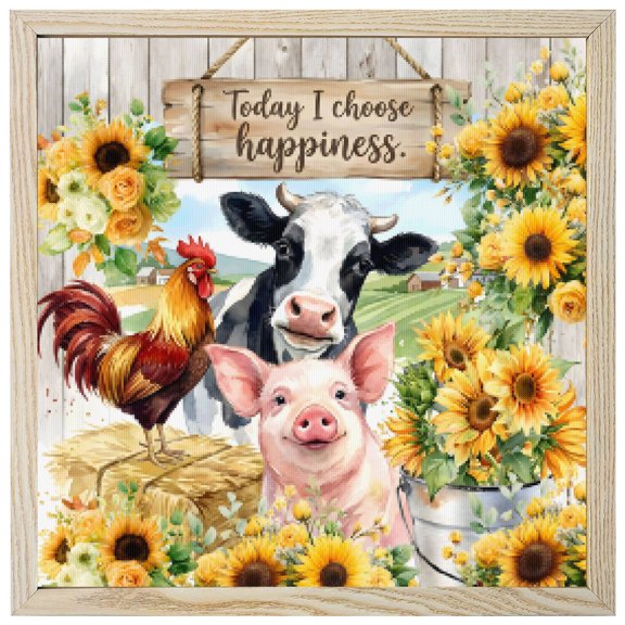 Diamond Painting Kits Farmhouse Animal 5D Diamond Painting Dots Gem Craft Framed Canvas Sunflower Rooster Cow Pig Full Drill Diamond Art Paintings for Living Room Wall Decor 12x12 Inch