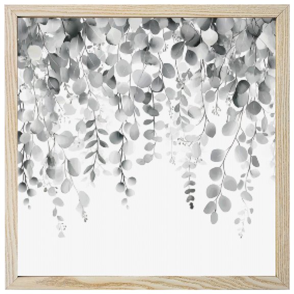 Diamond Painting Kits Gray Eucalyptus Leaves 5D Diamond Painting Dots Gem Craft Framed Canvas Spring Leaf Plant Full Drill Diamond Art Paintings for Living Room Wall Decor 12x12 Inch