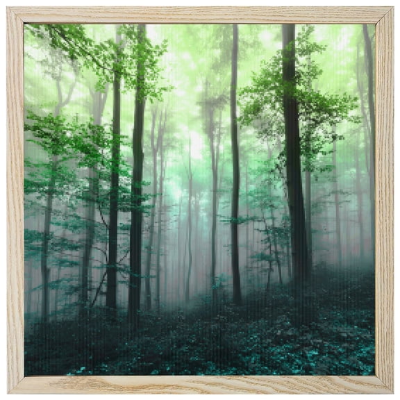 Diamond Painting Kits Green Forest 5D Diamond Painting Dots Gem Craft Framed Canvas Misty Forest Trees Nature Full Drill Diamond Art Paintings for Adults Beginners Living Room Wall Decor 12x12 Inch