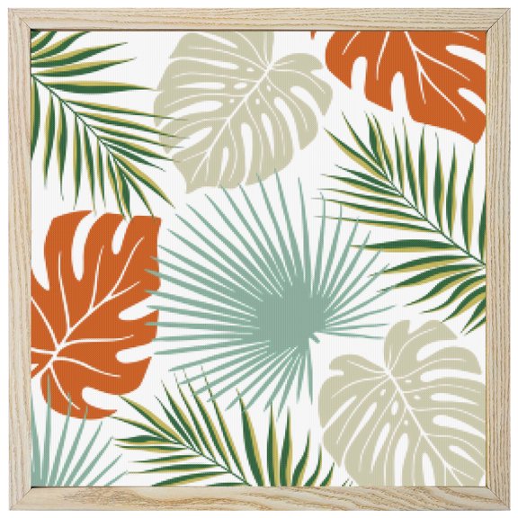 Diamond Painting Kits Green Orange Monstera Leaves 5D Diamond Painting Dots Gem Craft Framed Canvas Tropical Leaf Exotic Plants Full Drill Diamond Art Paintings for Living Room Wall Decor 12x12 Inch