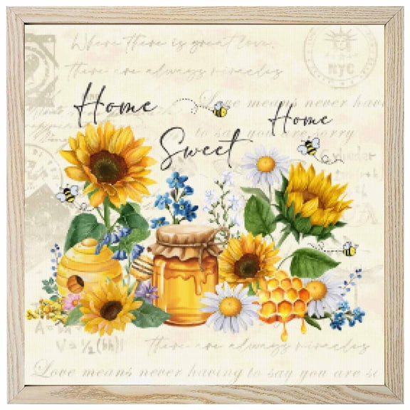 Diamond Painting Kits Honey Bees 5D Diamond Painting Dots Gem Craft Framed Canvas Sunflower Green Leaves Sweet Home Full Drill Diamond Art Paintings for Living Room Wall Decor 12x12 Inch
