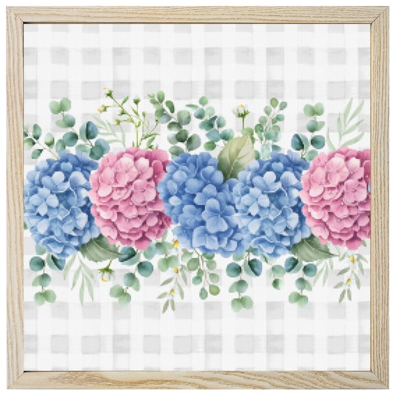 Diamond Painting Kits Hydrangea Flower 5D Diamond Painting Dots Gem Craft Framed Canvas Eucalyptus Leaf Grey Plaid Full Drill Diamond Art Paintings for Living Room Wall Decor 12x12 Inch