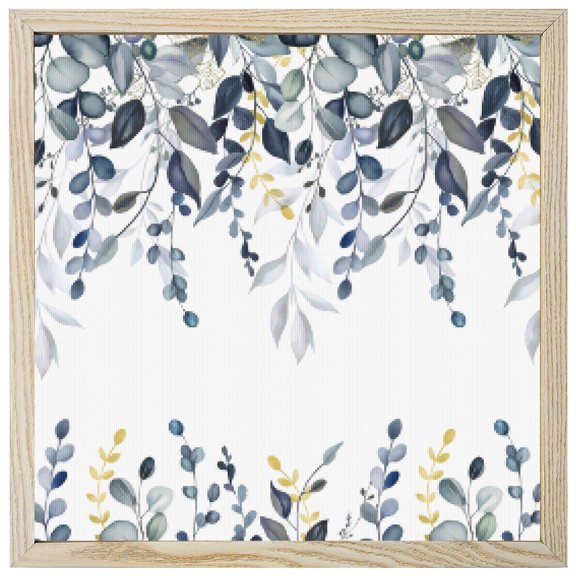 Diamond Painting Kits Lake Blue Eucalyptus Leaves 5D Diamond Painting Dots Gem Craft Framed Canvas Berry Leaf Branches Full Drill Diamond Art Paintings for Living Room Wall Decor 12x12 Inch