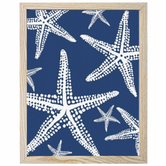 Diamond Painting Kits Navy Blue Ocean Starfish 5D Diamond Painting Dots Gem Craft Framed Canvas Summer Beach Coastal Full Drill Diamond Art Paintings for Living Room Wall Decor 16x20 Inch