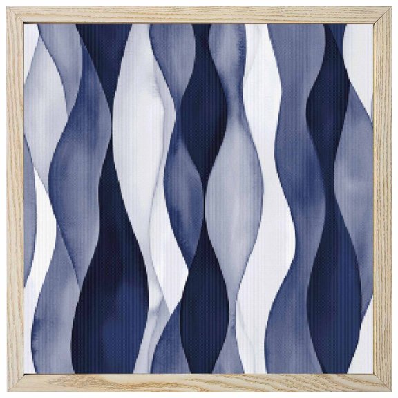Diamond Painting Kits Navy Blue Water Waves 5D Diamond Painting Dots Gem Craft Framed Canvas Ombre Abstract Strips Full Drill Diamond Art Paintings for Living Room Wall Decor 12x12 Inch