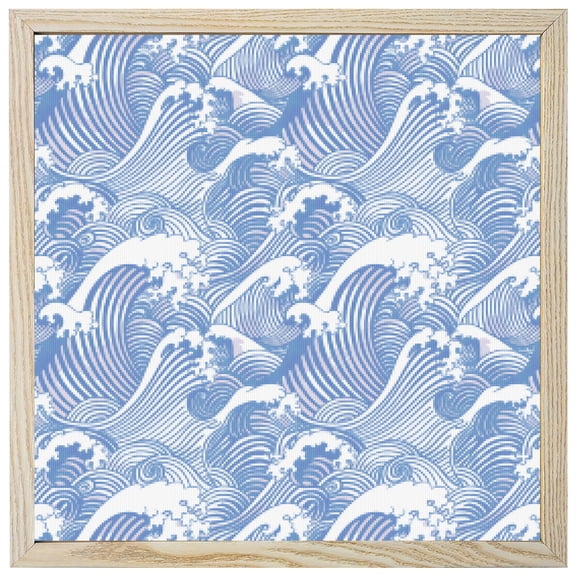 Diamond Painting Kits Navy Blue Waves 5D Diamond Painting Dots Gem Craft Framed Canvas Ocean Lines Stripes Full Drill Diamond Art Paintings for Adults Beginners Living Room Wall Decor 12x12 Inch
