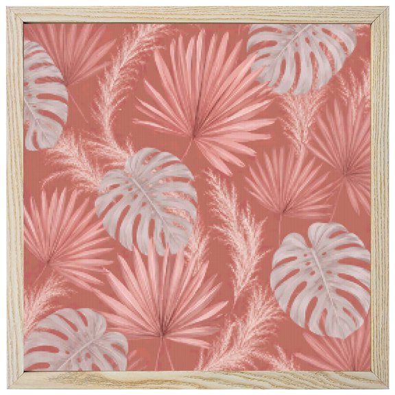 Diamond Painting Kits Pink Palm Leaves 5D Diamond Painting Dots Gem Craft Framed Canvas Tropical Monstera Leaf Full Drill Diamond Art Paintings for Adults Beginners Living Room Wall Decor 12x12 Inch