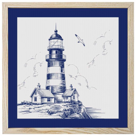 Diamond Painting Kits Seagull Lighthouse 5D Diamond Painting Dots Gem Craft Framed Canvas Blue Ocean Navigation Full Drill Diamond Art Paintings for Living Room Wall Decor 12x12 Inch
