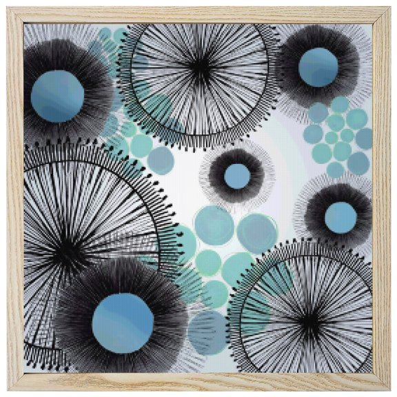 Diamond Painting Kits Teal Blue Dots 5D Diamond Painting Dots Gem Craft Framed Canvas Bohemian Circle Lines Full Drill Diamond Art Paintings for Adults Beginners Living Room Wall Decor 12x12 Inch
