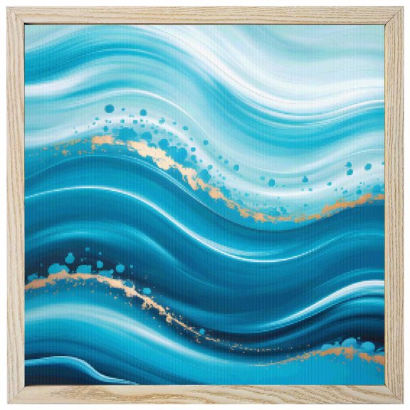 Diamond Painting Kits Teal Blue Waves 5D Diamond Painting Dots Gem Craft Framed Canvas Ombre Abstract Fluid Art Full Drill Diamond Art Paintings for Living Room Wall Decor 12x12 Inch