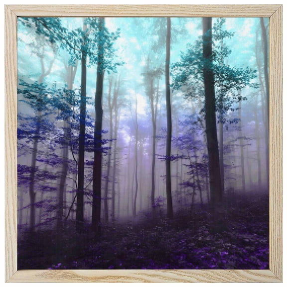 Diamond Painting Kits Teal Forest 5D Diamond Painting Dots Gem Craft Framed Canvas Purple Misty Forest Trees Nature Full Drill Diamond Art Paintings for Living Room Wall Decor 12x12 Inch