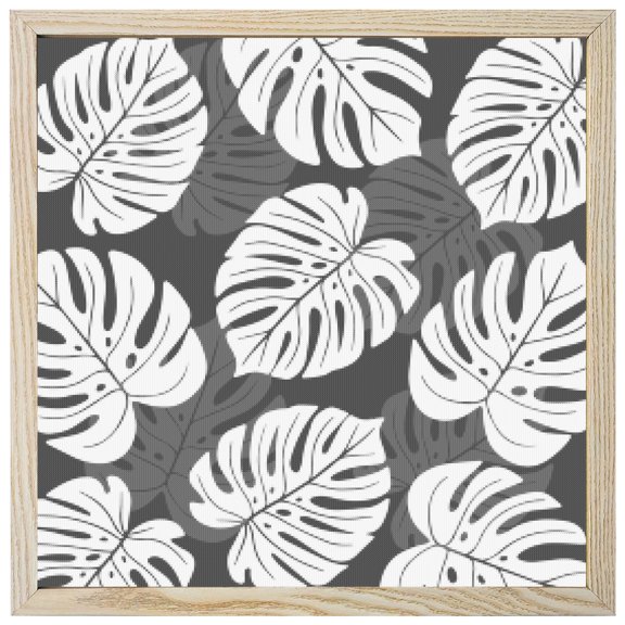 Diamond Painting Kits Tropical Monstera Leaves 5D Diamond Painting Dots Gem Craft Framed Canvas Black Summer Palm Leaf Full Drill Diamond Art Paintings for Living Room Wall Decor 12x12 Inch
