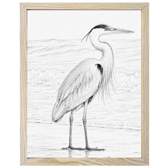 Diamond Painting Kits White Egret Sketch 5D Diamond Painting Dots Gem Craft Framed Canvas Coastal Beach Waves Full Drill Diamond Art Paintings for Adults Beginners Living Room Wall Decor 16x20 Inch