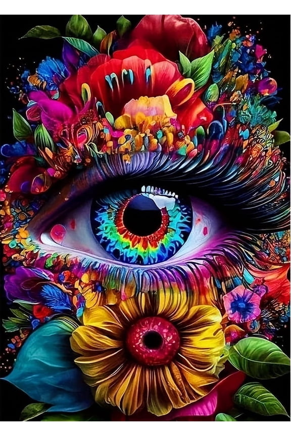 Diamond Painting Kits for Adults, 5D Full Drill Diamond Art Colorful Eye Round Diamond Dots Gem Arts for Home Decor 12x16 inch