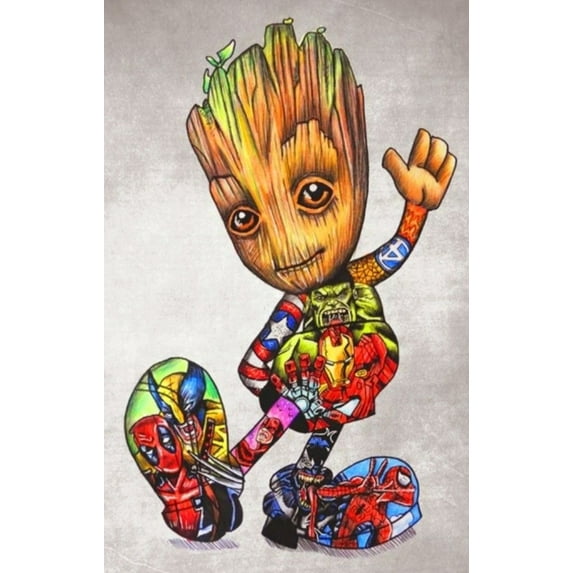 Diamond Painting Kits for Adults Cartoon Beginners Round Full Drill 5D DIY Diamond Art Kits Groot Picture Art for Home Wall Decor Gift 12x16 inch