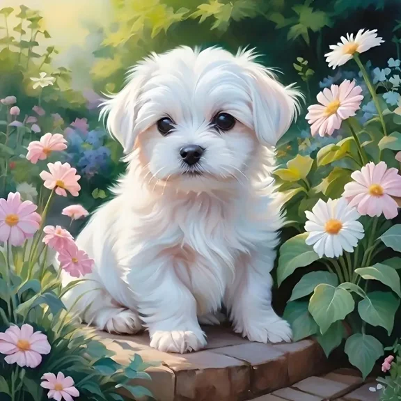 Diamond Painting Kits for Adults White Puppy Full Drill DIY Diamond Art for Adults Beginners Picture Art Crystal Painting for Home Wall Decor Gift