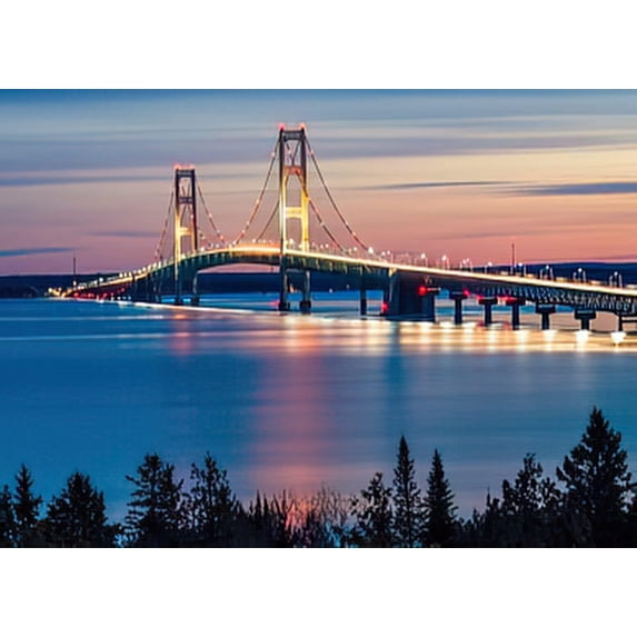 Diamond Painting Landscape Mackinac Bridge Night Lights St Ignace Michiganravel per Peninsul View for Adult Painting Kits Diamond Art Perfect for Home Wall Decor