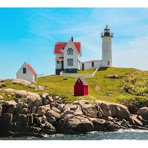Diamond Painting Lighthouse Midday at Nubble Lighthouse Aka Cape Neddick York Maine USA Vibrant Colors for Adult Painting Kits Diamond Art Perfect for Home Wall Decor