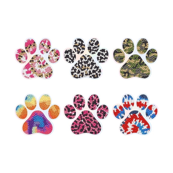 Diamond Painting Magnets 6 Piece Diy Paw Print Refrigerator Set 4.7 X 3.5 X 0.8 Inch Cat Lover Kitchen Decor Craft Kit