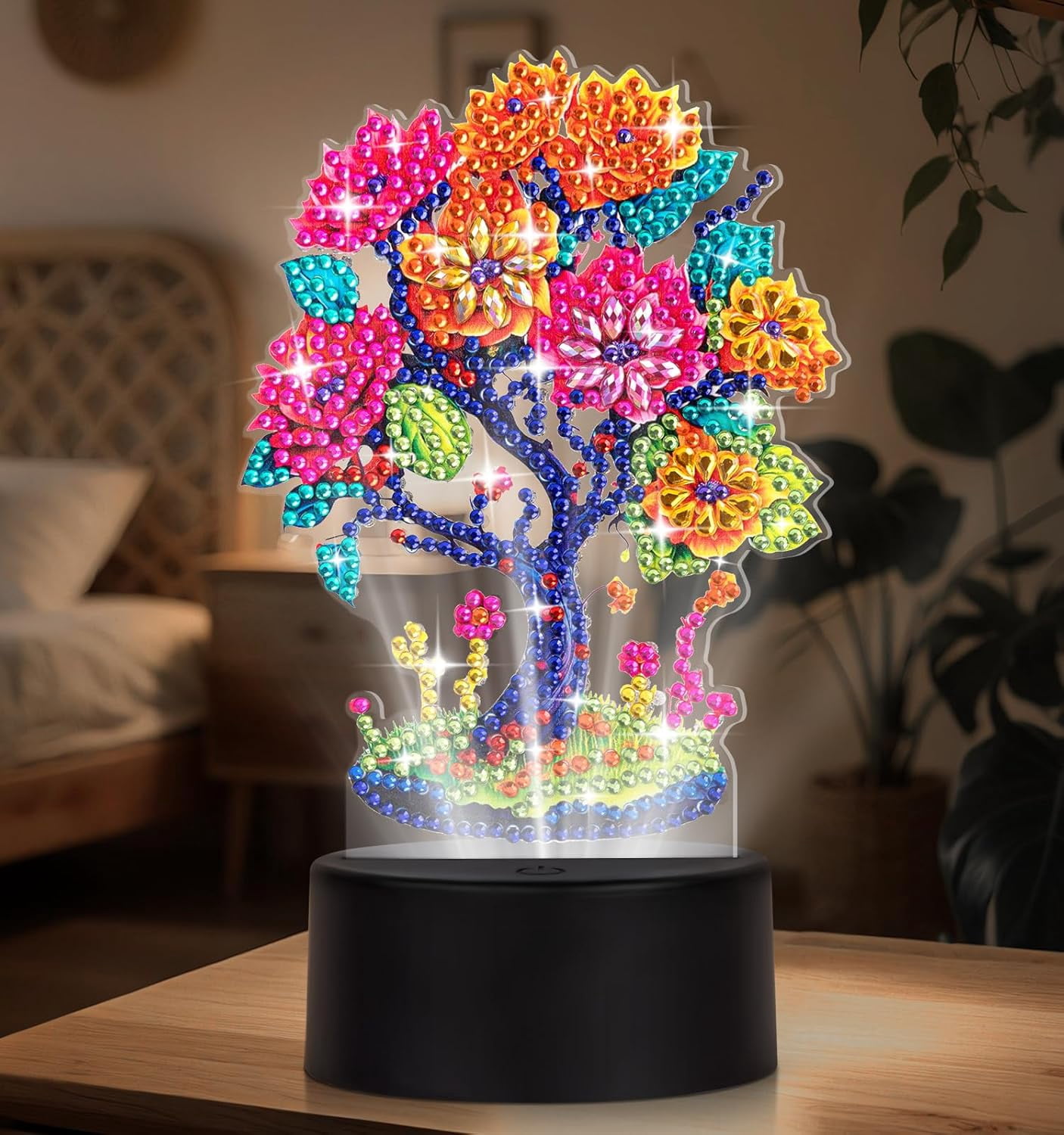 Diamond Painting Night Light, Diamond Painting Kits For Adults Desktop Ornaments For Table Tabletop Decor Diamond Art Accessories For Adult Beginner Touch Lamp for Bedrooms Living Room-Tree of Life