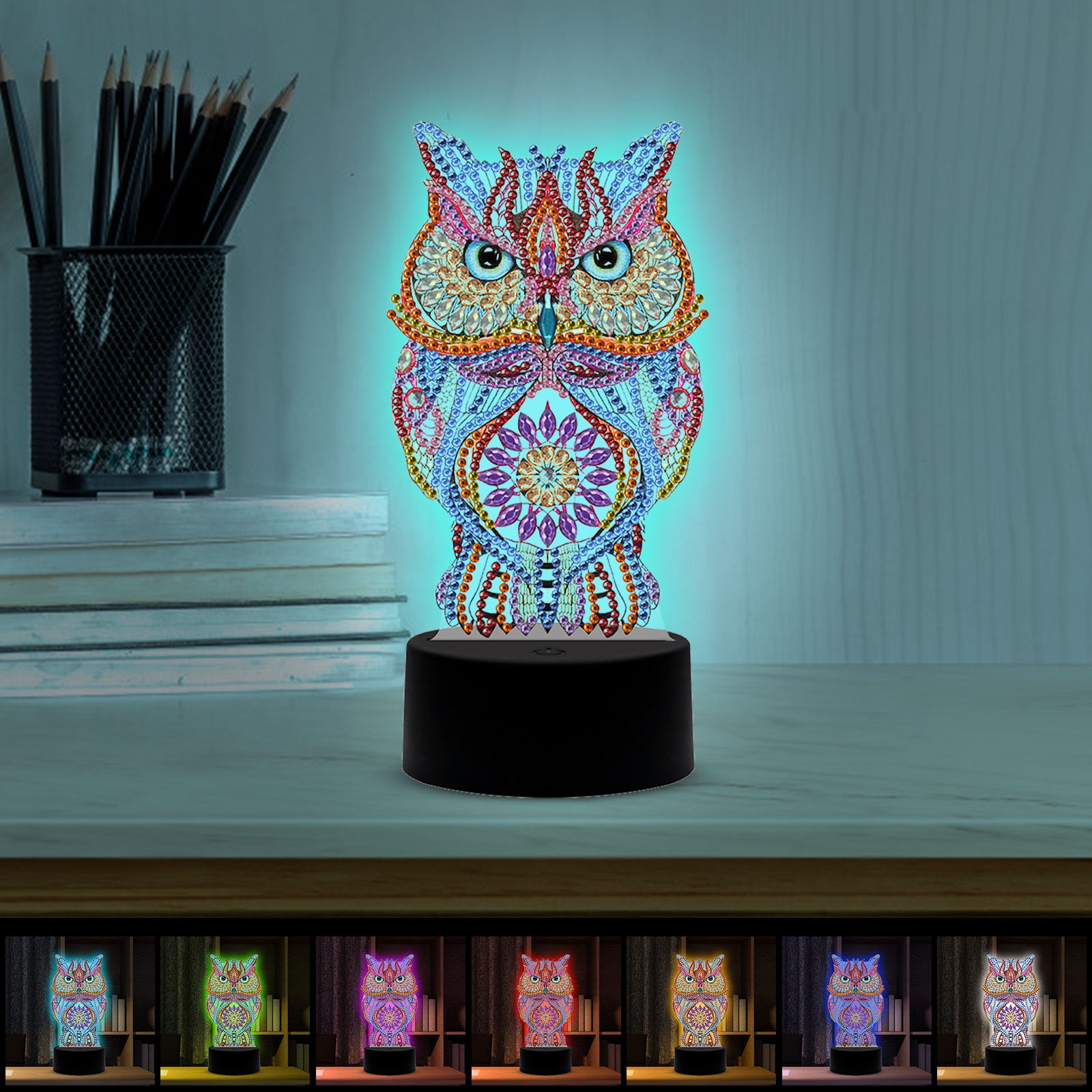 Lochimu Diamond Painting Nightlight Kits DIY Diamond Painting Lamp 3D Creative Diamond Painting LED Night Light 7 Lighting Color Ajustable Art Diamond Night