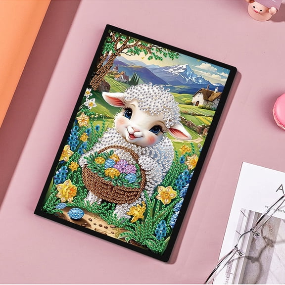 Diamond Painting Notebook Kit Flower Lamb DIY Art Craft Kit A5 Perfect Creative Gift Ideal for Painting, Writing, and Notebook Use