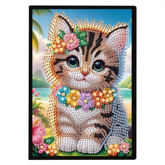 Diamond Painting Notebook Kit Grassland Cat DIY Art Craft Kit A5 Perfect Creative Gift Ideal for Painting, Writing, and Notebook Use