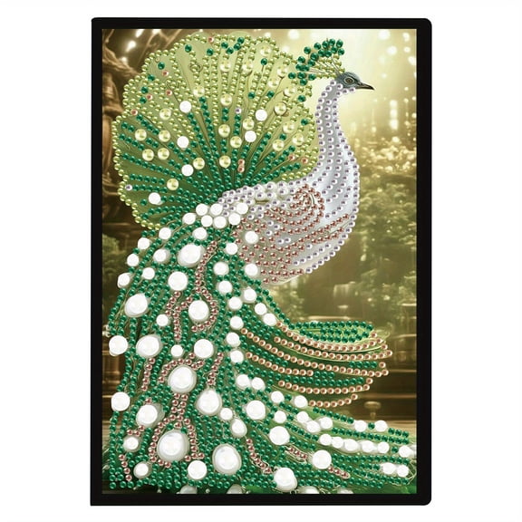 Diamond Painting Notebook Kit Green Peacock DIY Art Craft Kit A5 Perfect Creative Gift Ideal for Painting, Writing, and Notebook Use