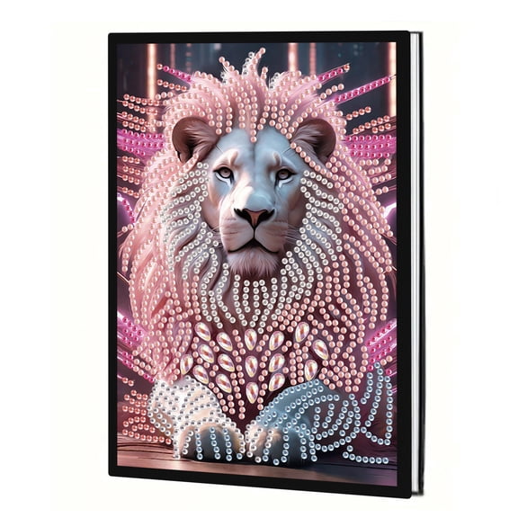 Diamond Painting Notebook Kit Pink Lion DIY Art Craft Kit A5 Perfect Creative Gift Ideal for Painting, Writing, and Notebook Use
