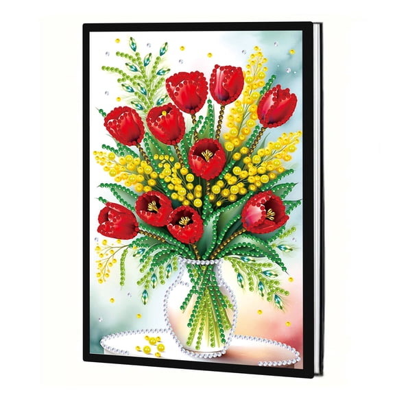 Diamond Painting Notebook Kit Red Tulip DIY Art Craft Kit A5 Perfect Creative Gift Ideal for Painting, Writing, and Notebook Use
