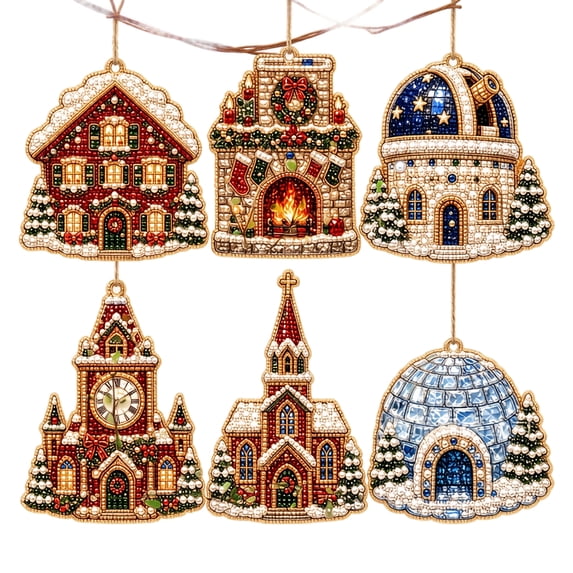 Diamond Painting Ornament Set, DIY Christmas Tree Decorations, Sparkling Rhinestone Gem Art Kit, Festive House Church Igloo Hanging Ornaments for Holiday Home Decor Gift